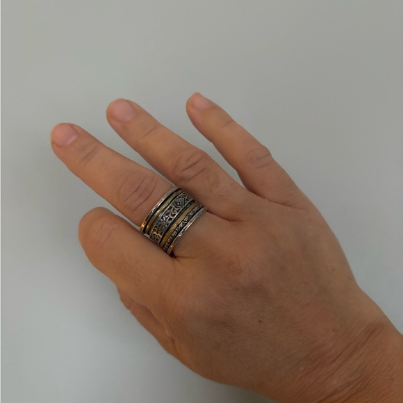 Vintage Silpada Sterling Silver Spinner Ring with Brass Accents - Size 7.25-7.5 - Picture 2 of 11